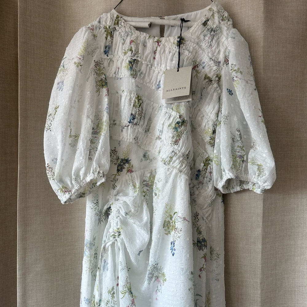 All Saints Serene Floral Midi Dress Smocking Sz 10 NWT Retail $345 - Picture 6 of 9
